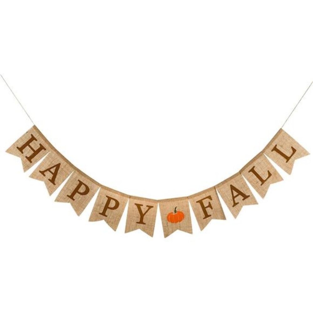 Happy Fall Pumpkin Burlap Banner Harvest Home Decor Bunting Flag